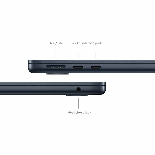 Laptop side showing MagSafe, Thunderbolt ports, and headphone jack.