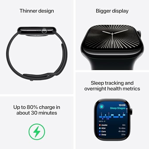 Smartwatch with thinner design, bigger display, fast charging, and sleep tracking