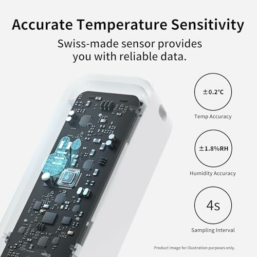 Swiss-made sensor with accurate temperature and humidity readings.